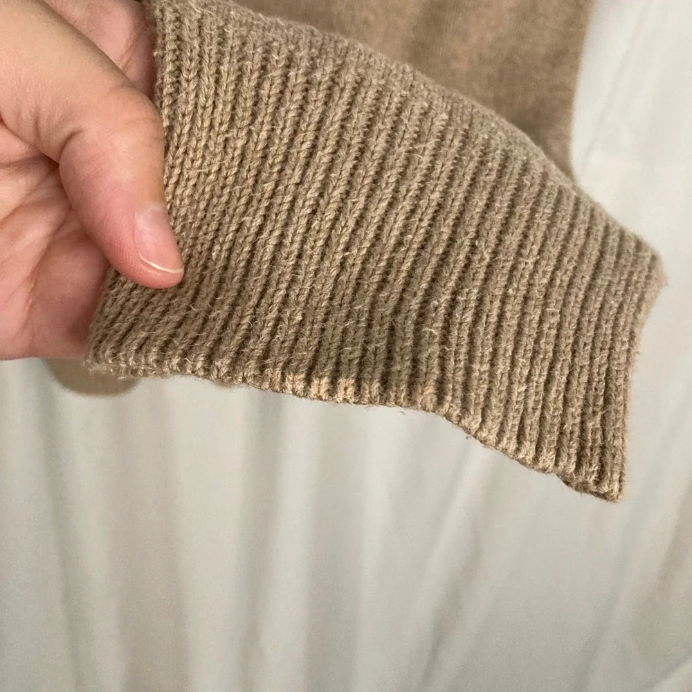 Weatherproof Vintage Henley Sweater Tan Waffle Knit Mock Neck L Gorpcore Prep